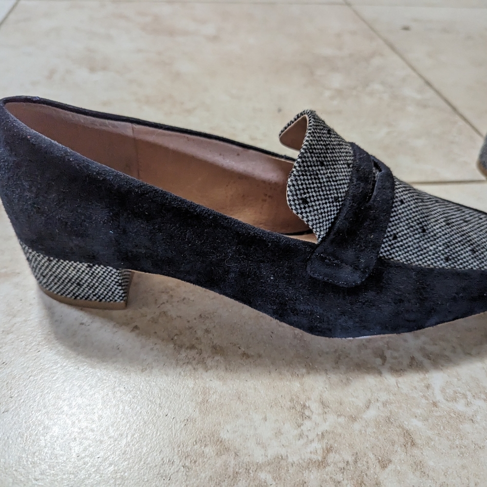 Anthropologie Harlow Loafers navy suede tweed size 9 - Picture 3 of 4